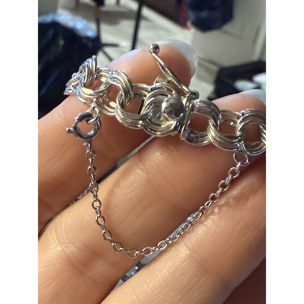 Vintage‎  Sterling Silver 5 Charms Bracelet with Safety Chain~ 7.5" - Picture 5 of 16